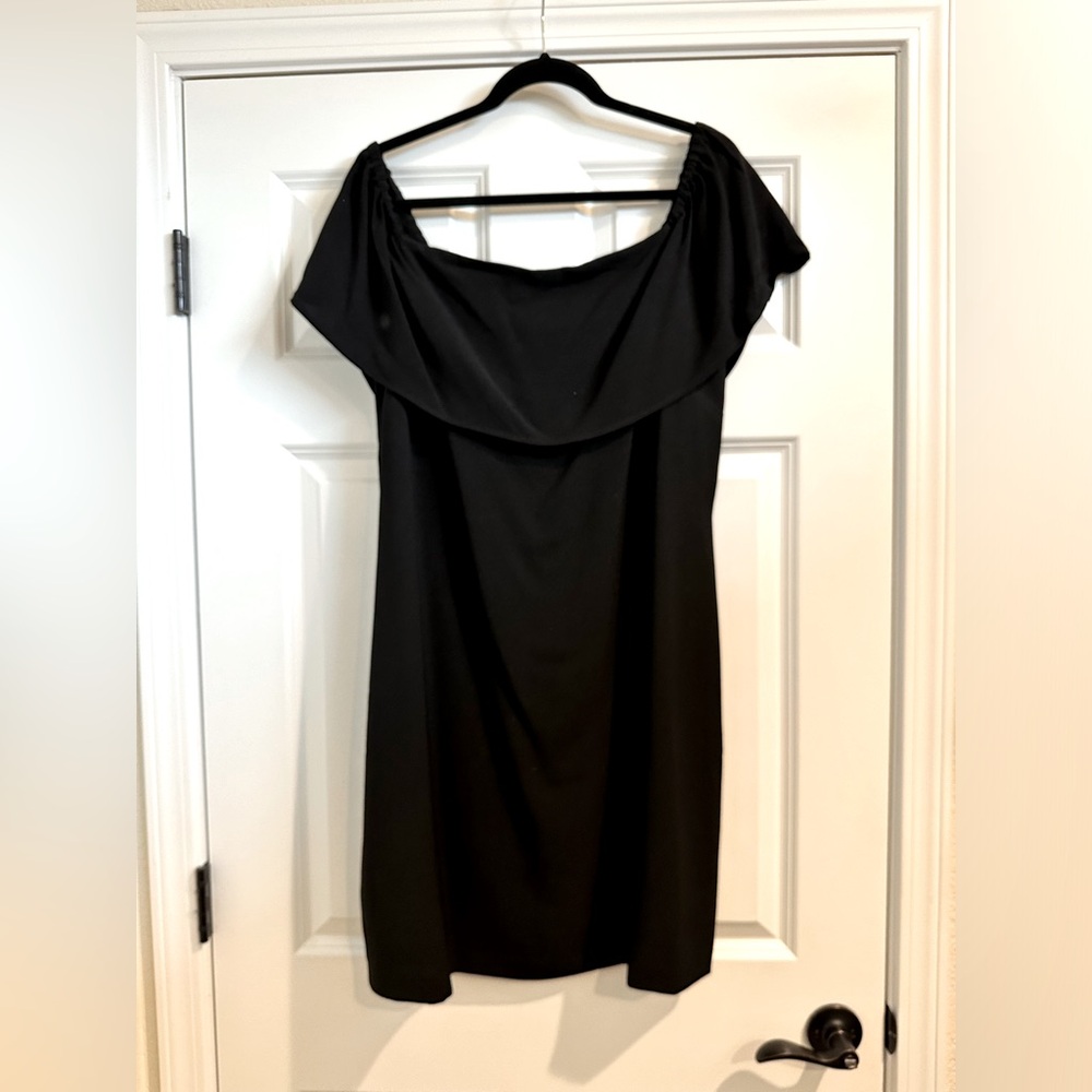 Little black dress!  Charles Henry ofc the shoulder cocktail dress